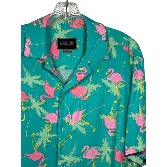 VALOR COLLECTION Men's 100% Rayon Hawaiian Shirt, All Over Flamingo Print Size M - Picture 5 of 7